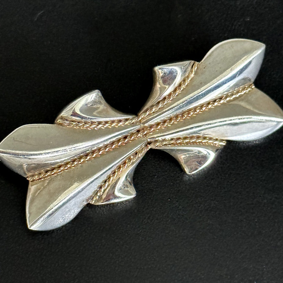 Vintage 925 Sterling Silver & 14K Gold Braided Two Tone Modern Abstract Brooch - Picture 2 of 11